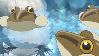 Японские прудовые лягушки квакают